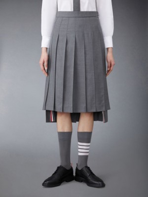 Thom Browne Twill Pleated Midi Women Skirts Grey | NJT06O31332