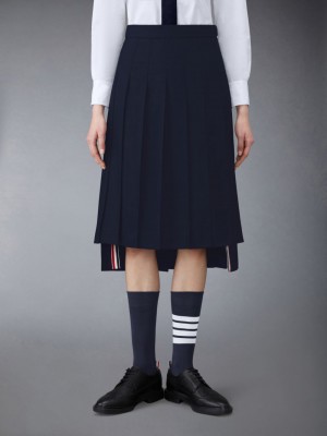 Thom Browne Twill Pleated Midi Women Skirts Blue | SUP21O50731