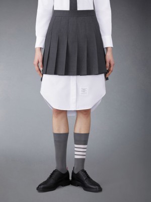 Thom Browne Twill Pleated Mini Women Skirts Grey | GJZ47X36912