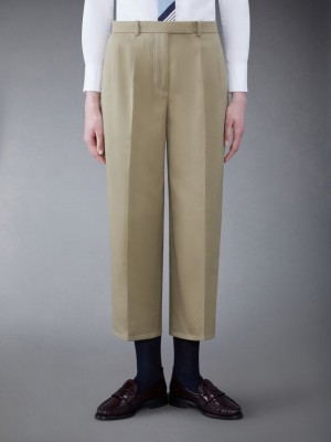 Thom Browne Twill Relaxed Pleated Women Pants Beige | NAT46B83196