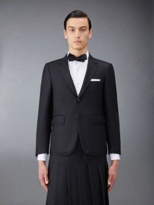 Thom Browne Twill Tipping Classic Sport Men Coats Black | VNQ77C91319