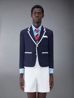 Thom Browne Twill Tipping Sack Sport Men Coats Blue | JWT00R30007