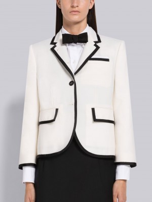 Thom Browne Twill Weave Wool Tipping Holiday High Armhole Sport Women Coats White | YXE73C83560