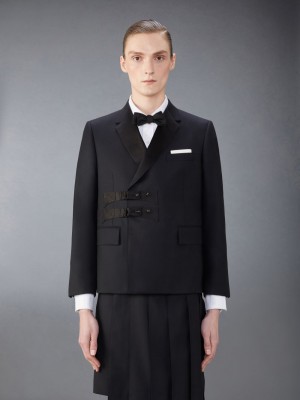 Thom Browne Twill Wool Combo Collar Classic Sport Men Coats Black | OXR92P48030