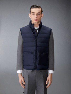 Thom Browne ULTRA LIGHT NYLON TECH FUNNEL NECK DOWN Men Vest Blue | IHV10D01602