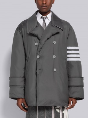 Thom Browne Ultra Light Nylon 4-Bar Down Filled Oversized Pea Men Coats Grey | SRK99L99634