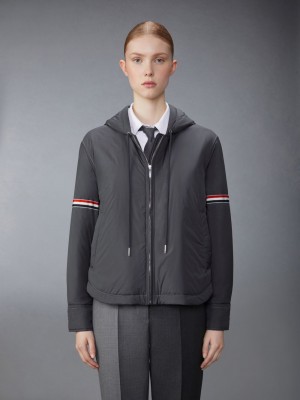 Thom Browne Ultra Light Nylon Tech Down Fill Armband Hood Shirt Hem Women Jackets Grey | TTJ97P13993