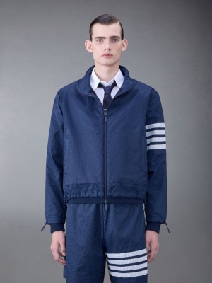 Thom Browne Ultralight Ripstop 4-Bar Funnel Neck Men Jackets Blue | TMR33Y04999