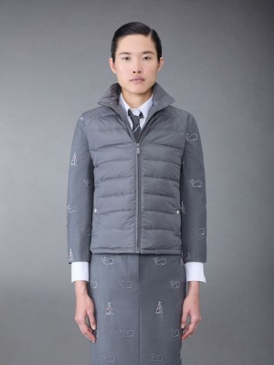 Thom Browne Ultralight Tech Down 4-Bar Packable Funnel Neck Vest Women Jackets Grey | WXT12N39936