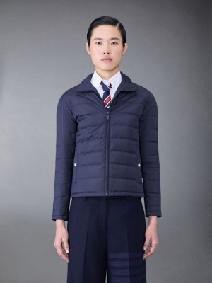 Thom Browne Ultralight Tech Down 4-Bar Packable Funnel Neck Women Jackets Blue | ZGR95T37008