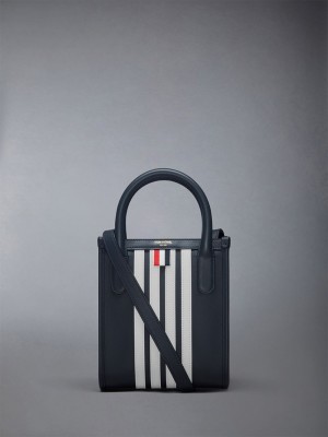 Thom Browne Vertical Mini W/ 4 Bar Stripes in Smooth Calf Men Tote Bags Blue | CBK21G30281