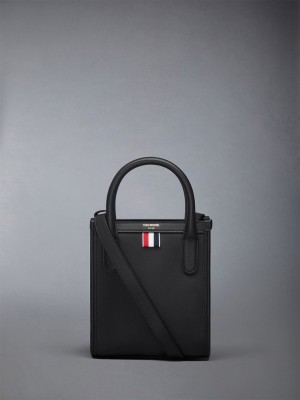 Thom Browne Vertical Mini in Smooth Calf Women Tote Bags Black | MKF42E39324