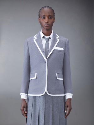 Thom Browne WEIGHT CASHMERE 2003 CLASSIC SPORT Women Coats Grey | UPZ98M53022