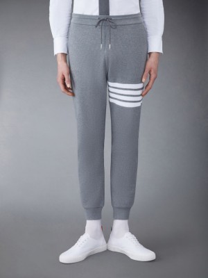 Thom Browne Waffle 4-Bar Men Sweatpants Grey | BWW04G39591