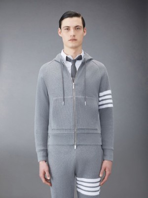 Thom Browne Waffle Raglan Full Zip Men Hoodie Grey | WLE70F42786