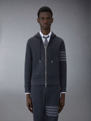 Thom Browne Waffle Raglan Full Zip Men Hoodie Grey | OWQ83L68546