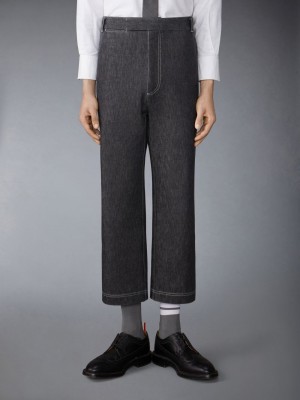 Thom Browne Washed Denim Contrast Topstitching Unconstructed Single Welt Pocket Men Pants Black | UAB33B78689