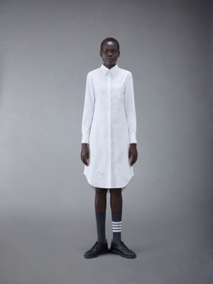 Thom Browne White Classic Oxford Long-sleeve Button Down Knee Length Shirt Women Dress White | ZIQ51H90968