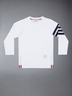 Thom Browne White Cotton Jersey 4-Bar Long Sleeve Boys's T Shirts White | AXR09D55526