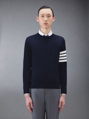 Thom Browne Wool 4-Bar Men Pullover Blue | YGZ93P01239