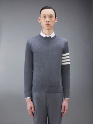 Thom Browne Wool 4-Bar Men Pullover Grey | NWJ92A89531