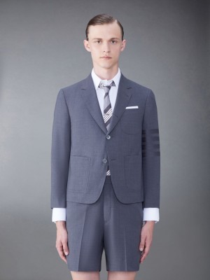 Thom Browne Wool 4-Bar Sack Sport Men Coats Grey | XMN12I57867