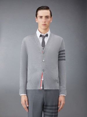 Thom Browne Wool 4-Bar V-Neck Men Cardigan Grey | UEO58P71458