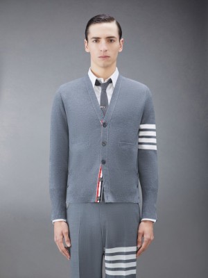 Thom Browne Wool 4-Bar V-Neck Men Cardigan Grey | DHA90W47105