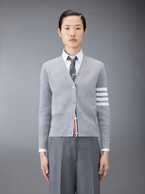 Thom Browne Wool 4-Bar V-Neck Women Cardigan Grey | HVA40T96666