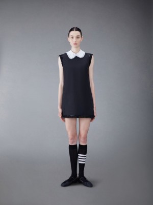 Thom Browne Wool Box Pleat Sequin Baby Doll Women Dress Black | IKX01F49037