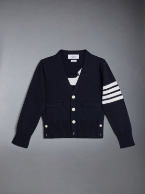 Thom Browne Wool Cashmere 4-Bar Hector Classic Boys's Cardigan Blue | BIH99H31011