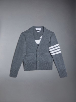 Thom Browne Wool Cashmere 4-Bar Hector Classic Boys's Cardigan Grey | AQO01G51148