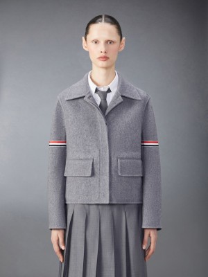 Thom Browne Wool Cashmere Armband Bell Sleeve Women Jackets Grey | HGW90L63487