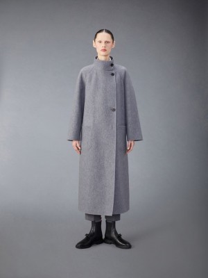 Thom Browne Wool Cashmere Funnel Neck Women Coats Grey | EAL24S31937