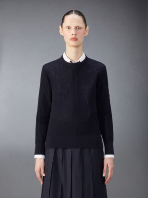 Thom Browne Wool Crepe 4-Bar Relaxed Fit Women Pullover Blue | XXF06V50696