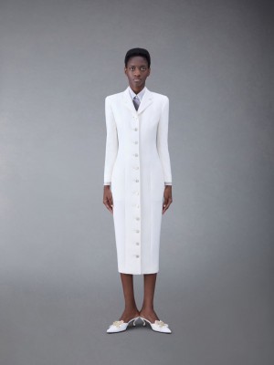 Thom Browne Wool Crepe Moulded Shoulder Maxi Women Dress White | FWX51U07968