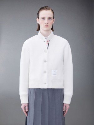 Thom Browne Wool Fleece Stripe Bomber Women Jackets White | LKF01H86481