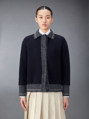 Thom Browne Wool Fleece Women Cardigan Blue | JXJ92B91897