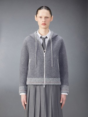 Thom Browne Wool Fleece Zip up Women Hoodie Grey | UEX87S46984