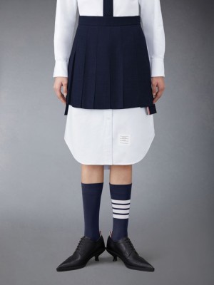 Thom Browne Wool Fresco Pleated Mini Women Skirts Blue | ANI17P48991