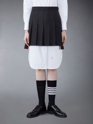 Thom Browne Wool Fresco Pleated Mini Women Skirts Black | KIT90Q24369