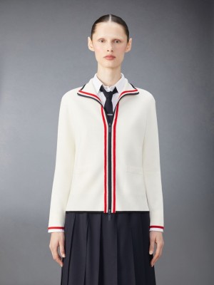 Thom Browne Wool Funnel Neck Full Zip Women Cardigan White | ICG72L70908