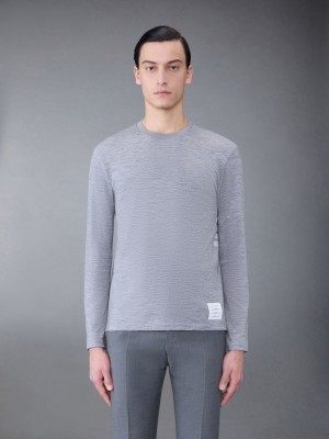 Thom Browne Wool Jersey 4-Bar Long Sleeve Men T Shirts Grey | ZKA21M27057