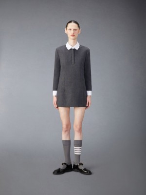 Thom Browne Wool Mini Shift Women Dress Grey | QXX41E07975