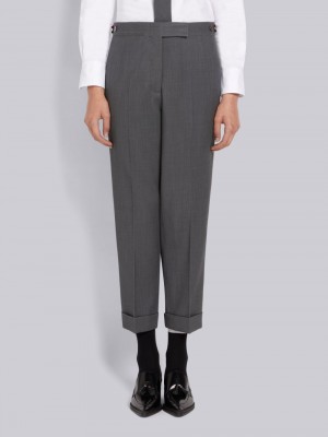 Thom Browne Wool Pique Low Rise Slim Women Pants Grey | TWI72D98678