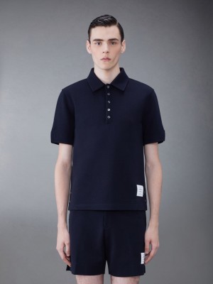 Thom Browne Wool Short Sleeve Men Polo Shirt Blue | INZ31E18968