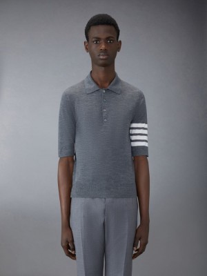 Thom Browne Wool Short Sleeve Men Polo Shirt Grey | FIQ51D76665