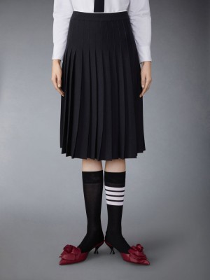 Thom Browne Wool Silk Blend Tipping Cable Waistband Midi Pleated Women Skirts Black | BPV07F23533