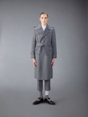 Thom Browne Wool Twill Unconstructed Trench Men Coats Grey | MDA80W01502