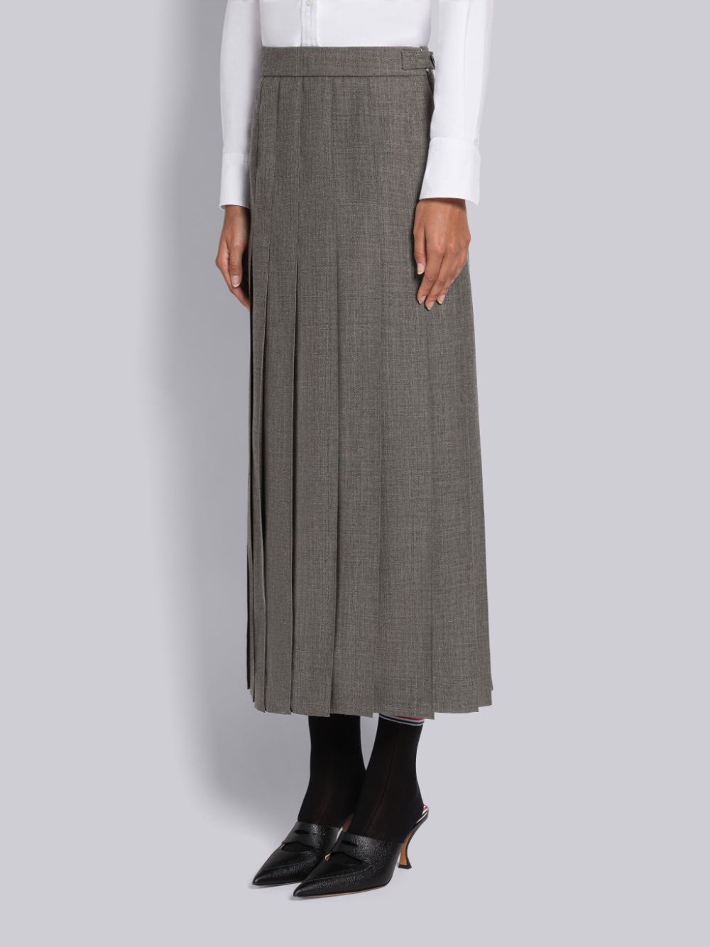 Thom Browne 2-Ply Fresco Pleated Straight Women Skirts Grey | ZFN96J09520